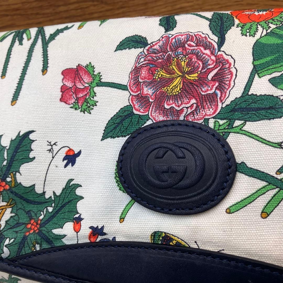 専用GUCCI オールド グッチ　フローラ キャンバスネイビーレザー ショルダー