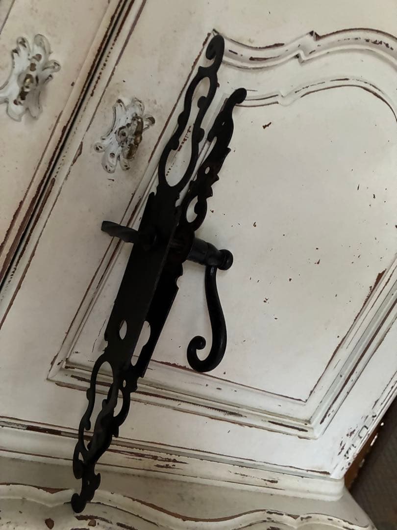フランス　アンティーク アイアン　ドアノブ　セット　取っ手 ブラック　鋳鉄レア