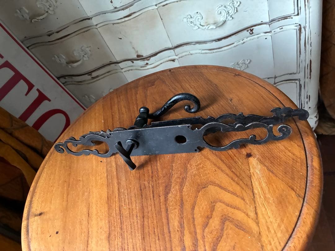 フランス　アンティーク アイアン　ドアノブ　セット　取っ手 ブラック　鋳鉄レア