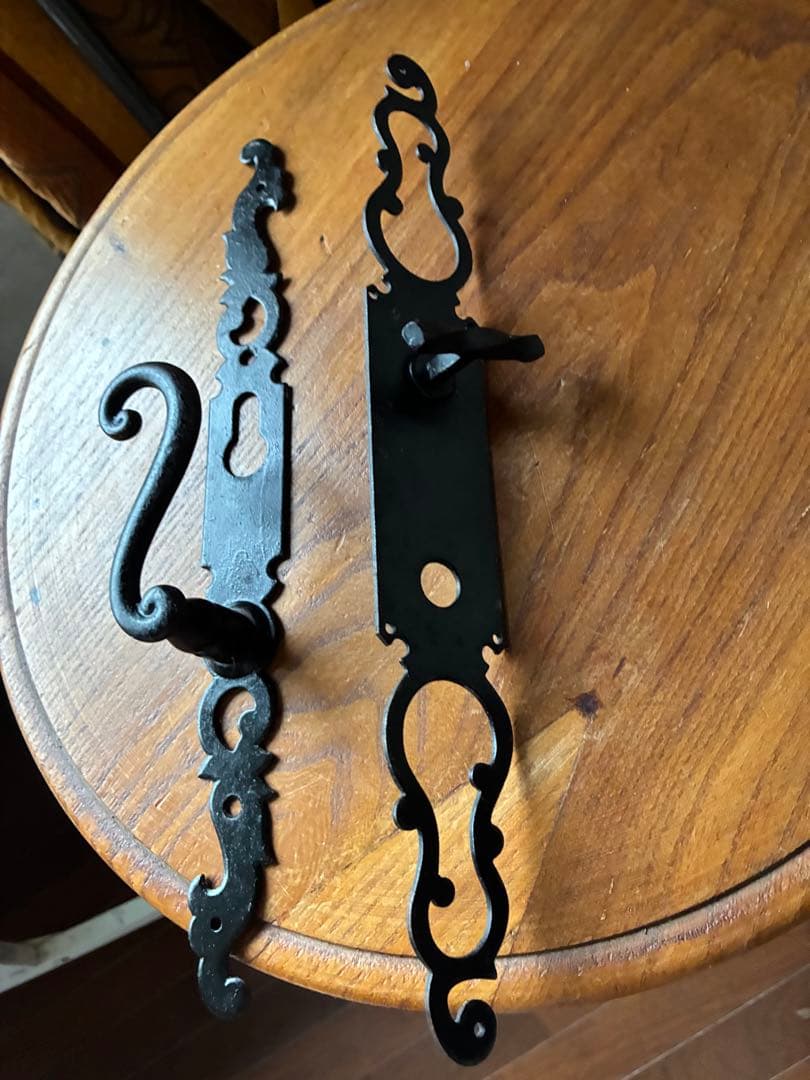 フランス　アンティーク アイアン　ドアノブ　セット　取っ手 ブラック　鋳鉄レア