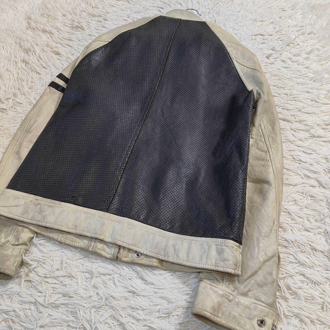 良品　Schott メッシュシングルライダースジャケット バイカラー M