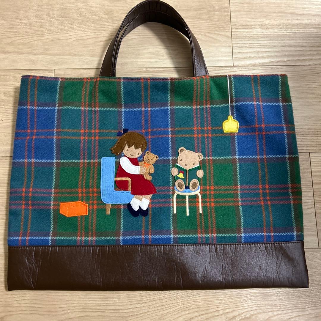 【最終値下げ】【美品】familiar デニムバッグ　チェック柄