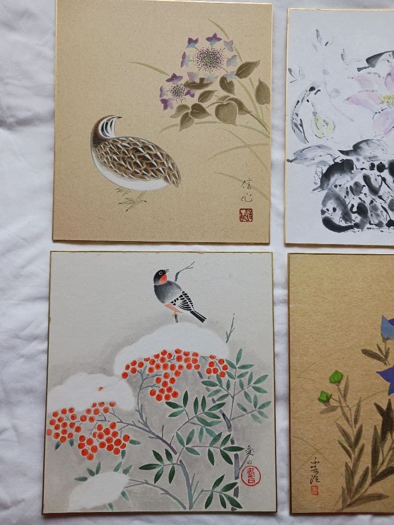 旭日、富士山 など手書き色紙の、8枚セット、送料無料です