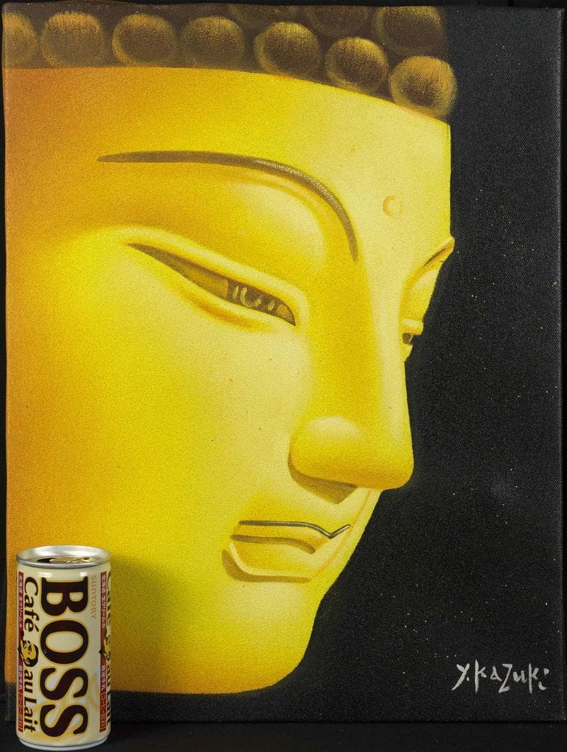 香月泰男　ミクストメディア　肉筆『仏頭』表と裏サイン　鑑定　F6　額無　b832