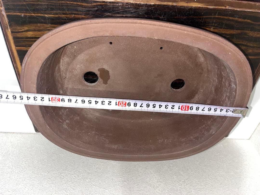 外縁胴紐楕円鉢　中国宣興　落款　古盆器　盆栽鉢