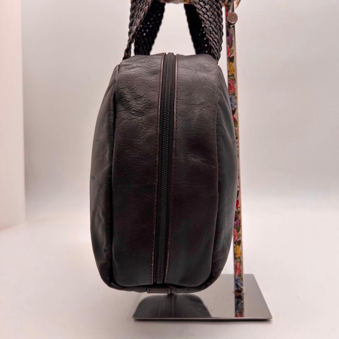 良品　ヨーガンレール　ハンドバッグ　持ち手編み込み　オールレザー　ブラウン