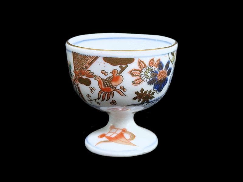 古伊万里　金襴手　花鳥紋に丁子の図　馬上盃　猪口　食前酒D060AS- CBm