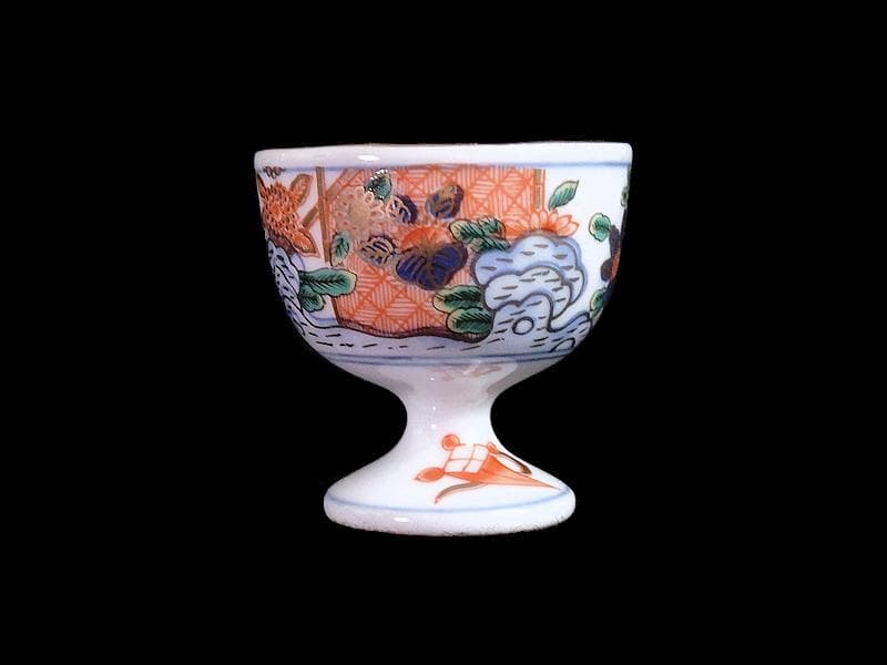 古伊万里　金襴手　花鳥紋に丁子の図　馬上盃　猪口　食前酒D060AS- CBm