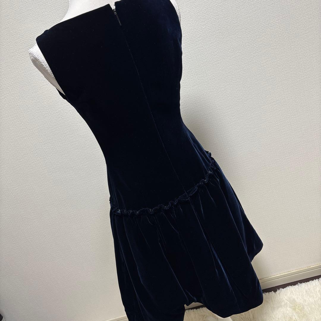 美品　Rene ネイビー ベルベット ノースリーブ ワンピース36 ドレス