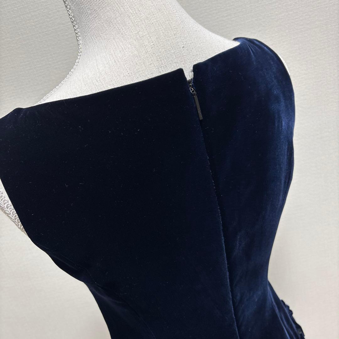 美品　Rene ネイビー ベルベット ノースリーブ ワンピース36 ドレス