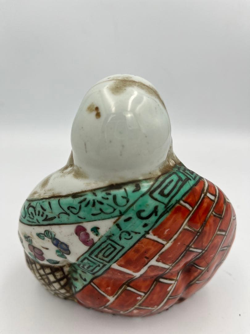 中国美術清時代仏像 置物 弥勒 粉彩 赤絵中皿ニュウあり