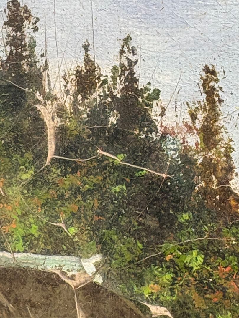 C082 林喜市郎 油彩画『早春』 サイン・裏書き有