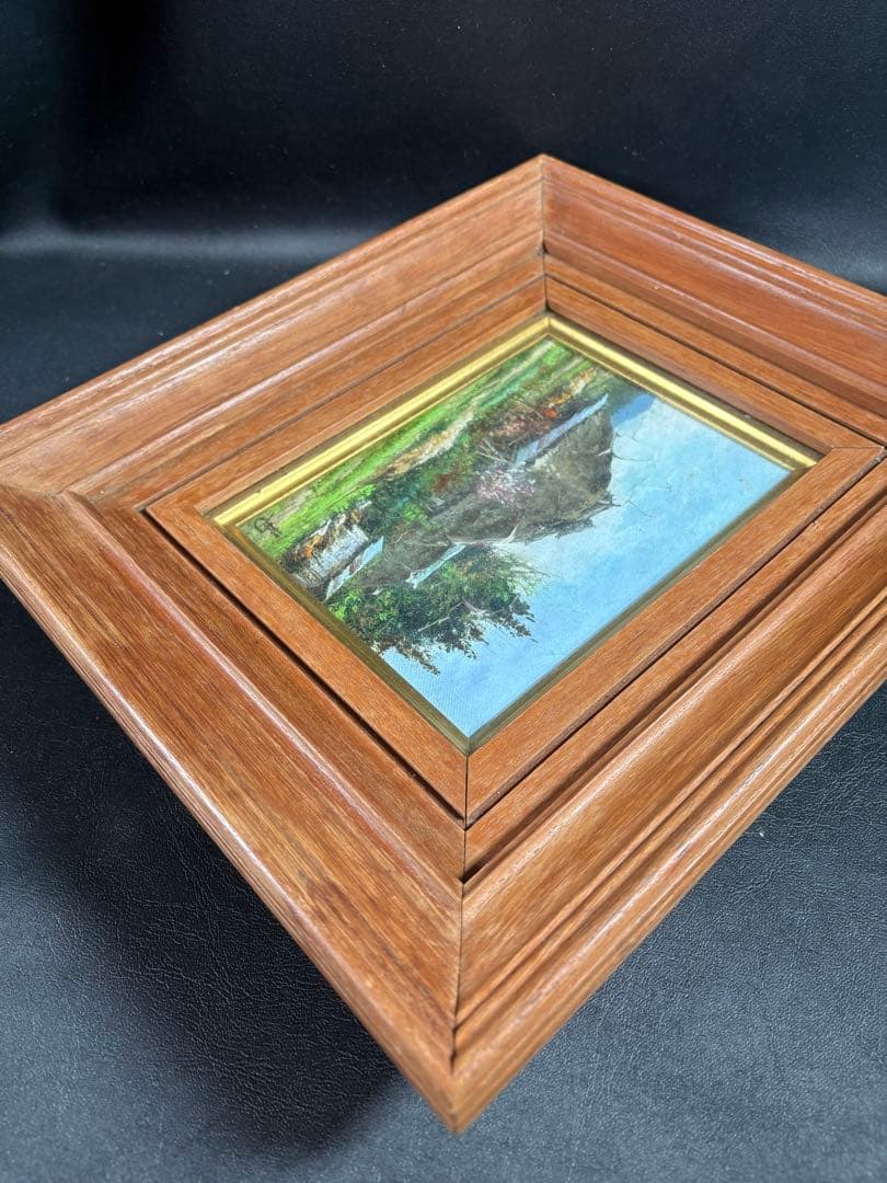 C082 林喜市郎 油彩画『早春』 サイン・裏書き有