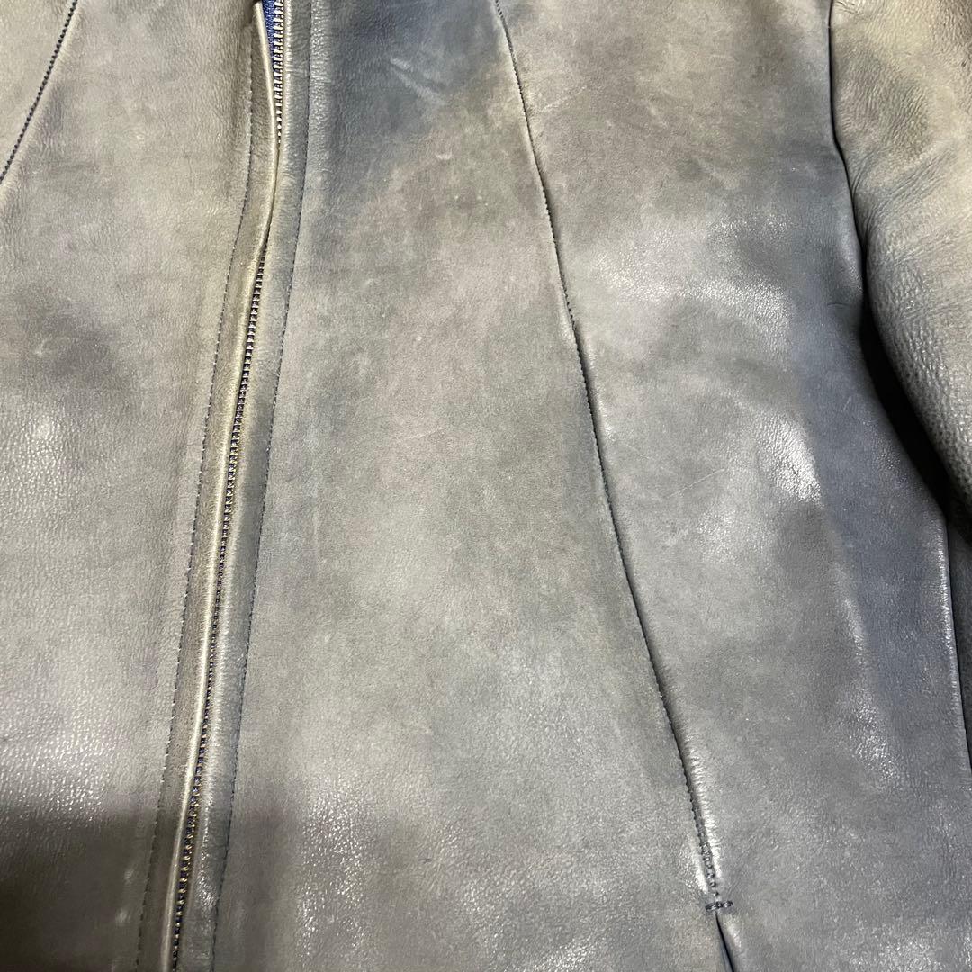 トルネードマート　ブルー　グレー 牛革　シングルライダース