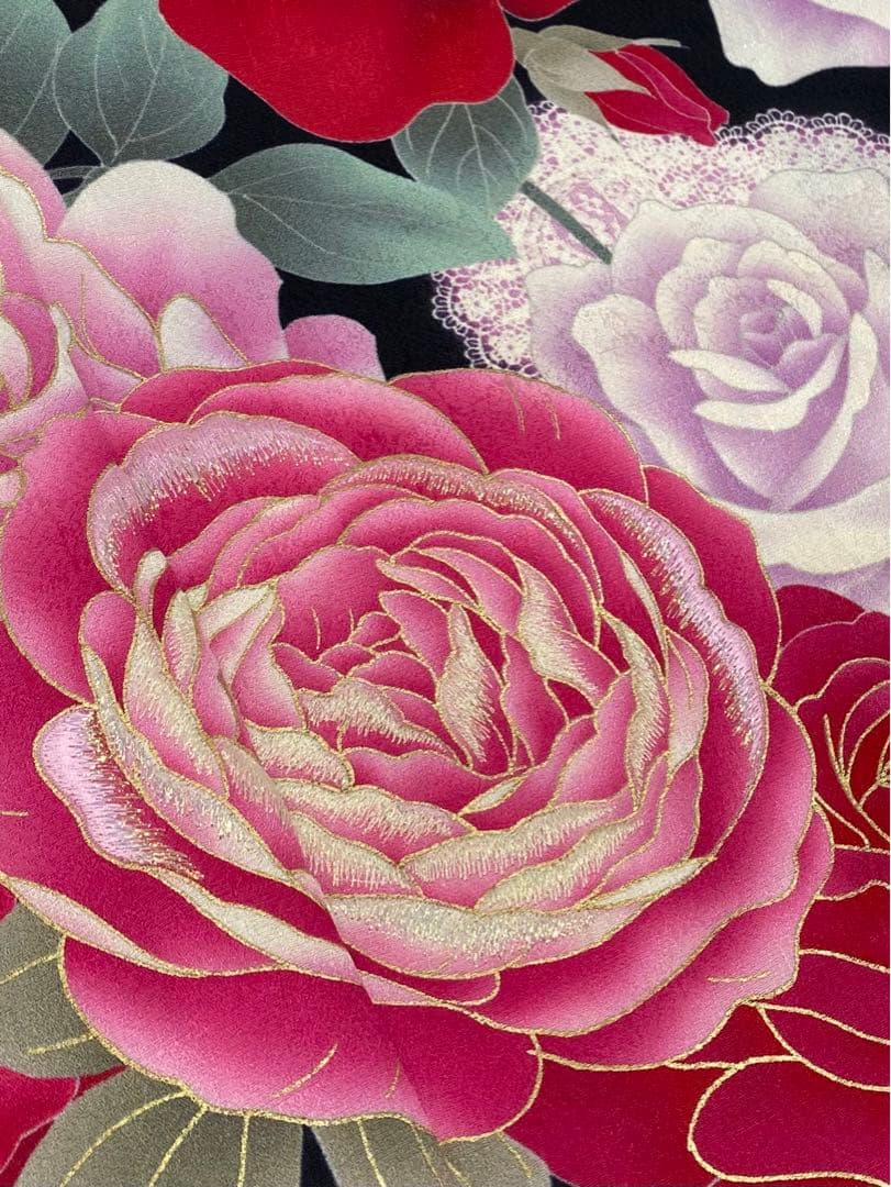 振袖 豪華 刺繍 金彩 紋意匠 薔薇尽くし レース柄 身丈169cm 撥水加工済