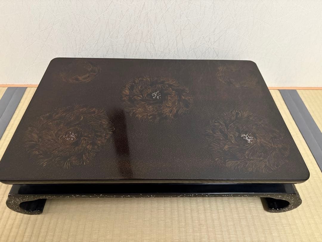 津軽塗？巻足螺鈿花台(大型)平卓　飾り台　盆栽台