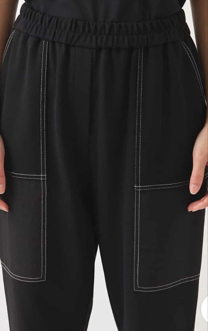 ヒロコビス　配色ステッチジャージーパンツ　ブラック　L