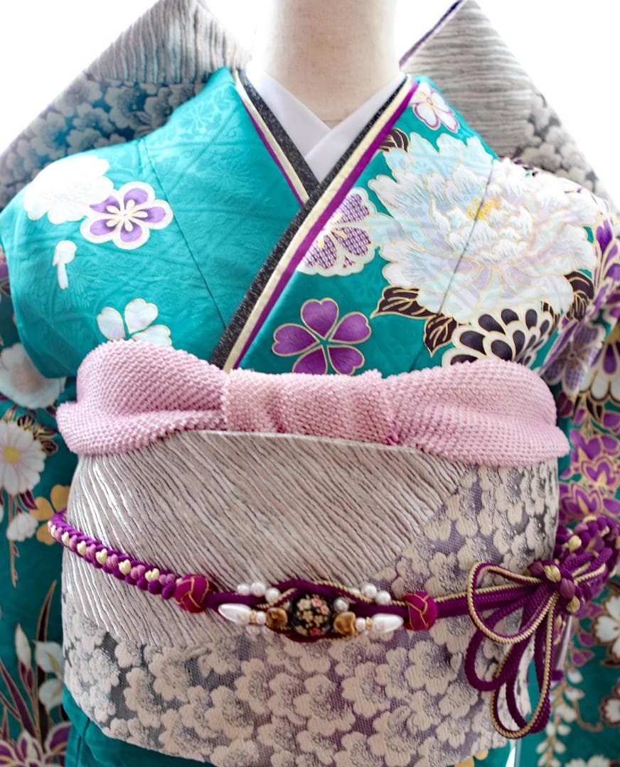 振袖フルセット 成人式 青緑 エメラルドグリーン