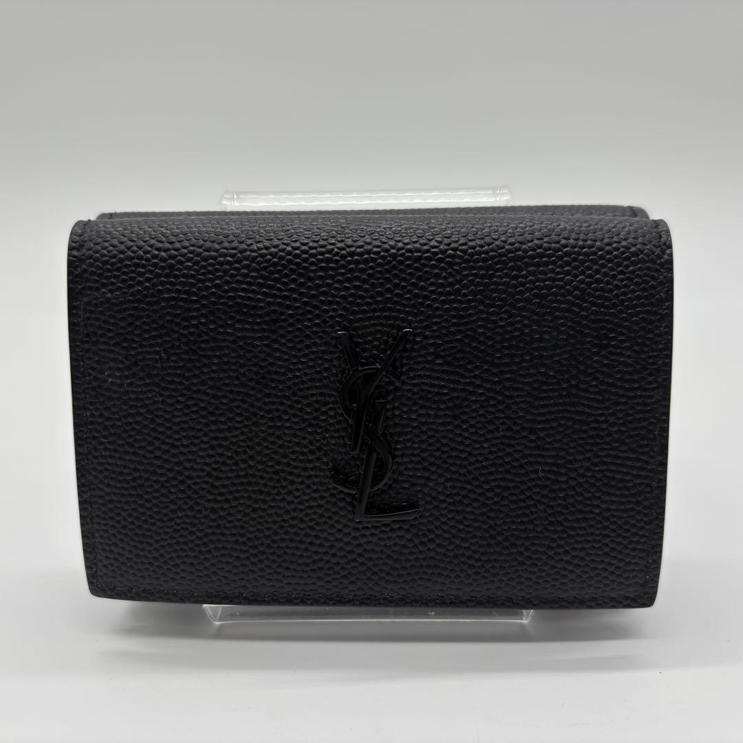 サンローラン YSL ブラックレザー 三つ折り財布 黒
