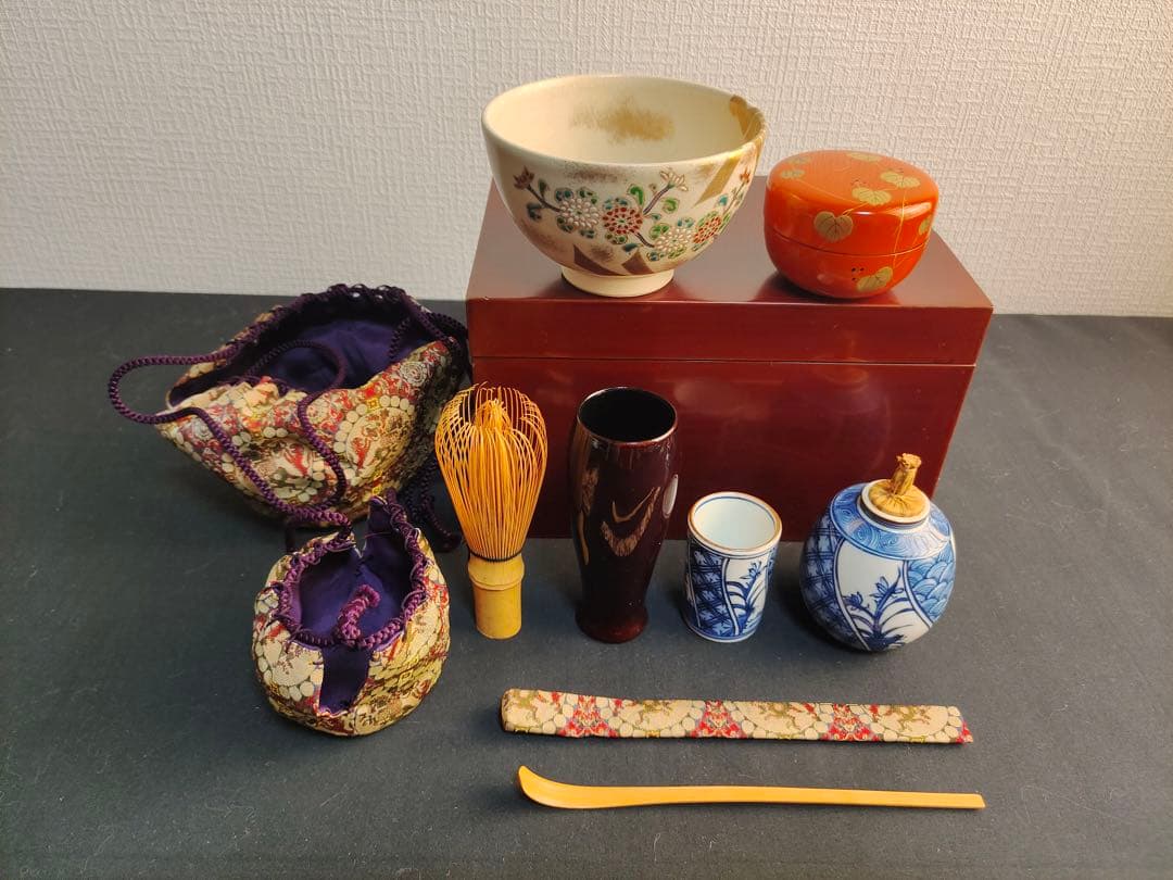 漆塗　利休茶箱　茶箱揃　平安春峰　野点　茶事　茶器　茶道具　セット