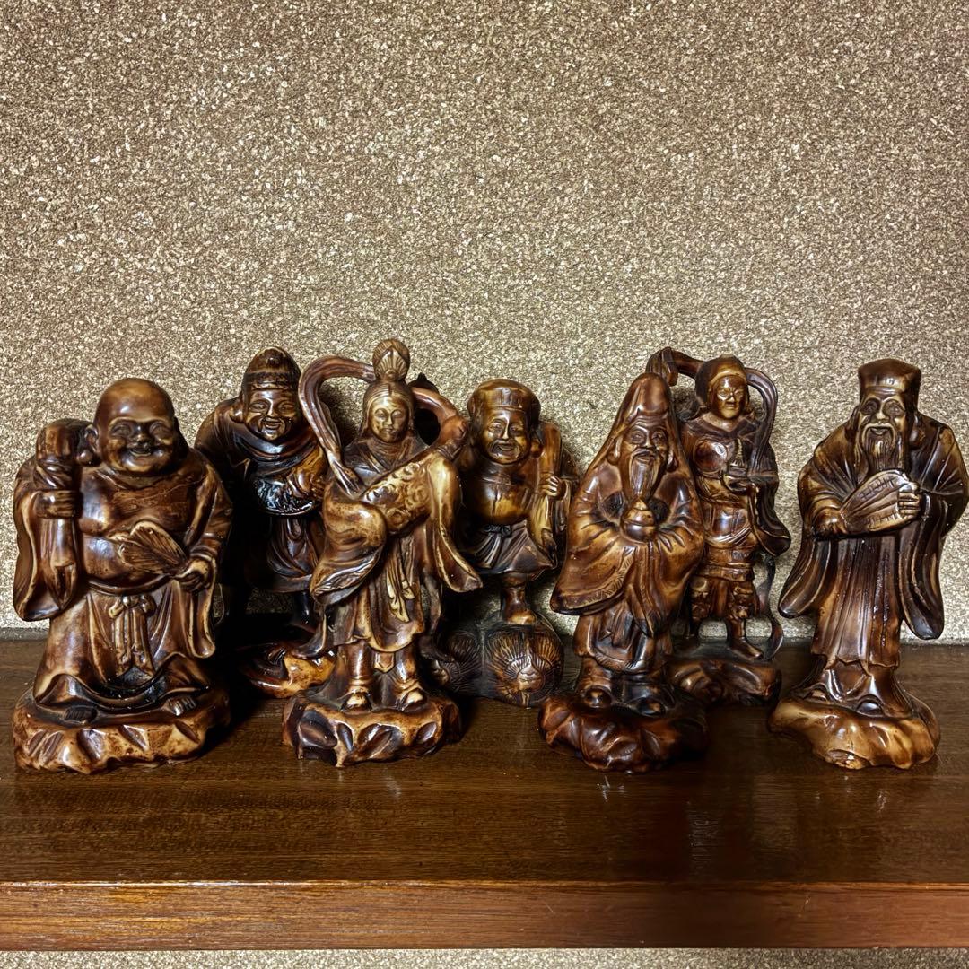 1980's 七福神　置物　縁起物　アンティーク　木彫　遺品整理　コレクション