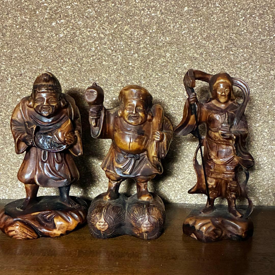 1980's 七福神　置物　縁起物　アンティーク　木彫　遺品整理　コレクション