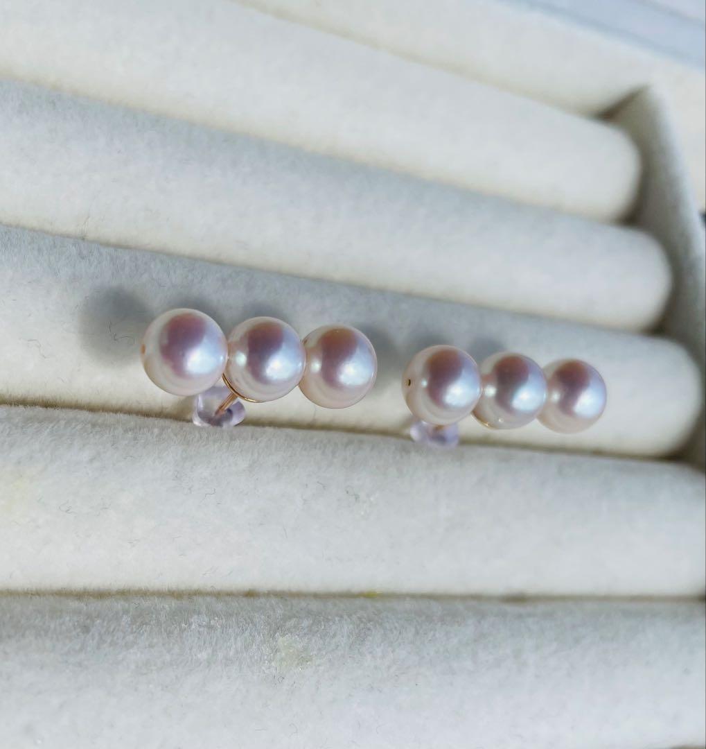 オーロラ花珠　あこや真珠　14kgf ピアス