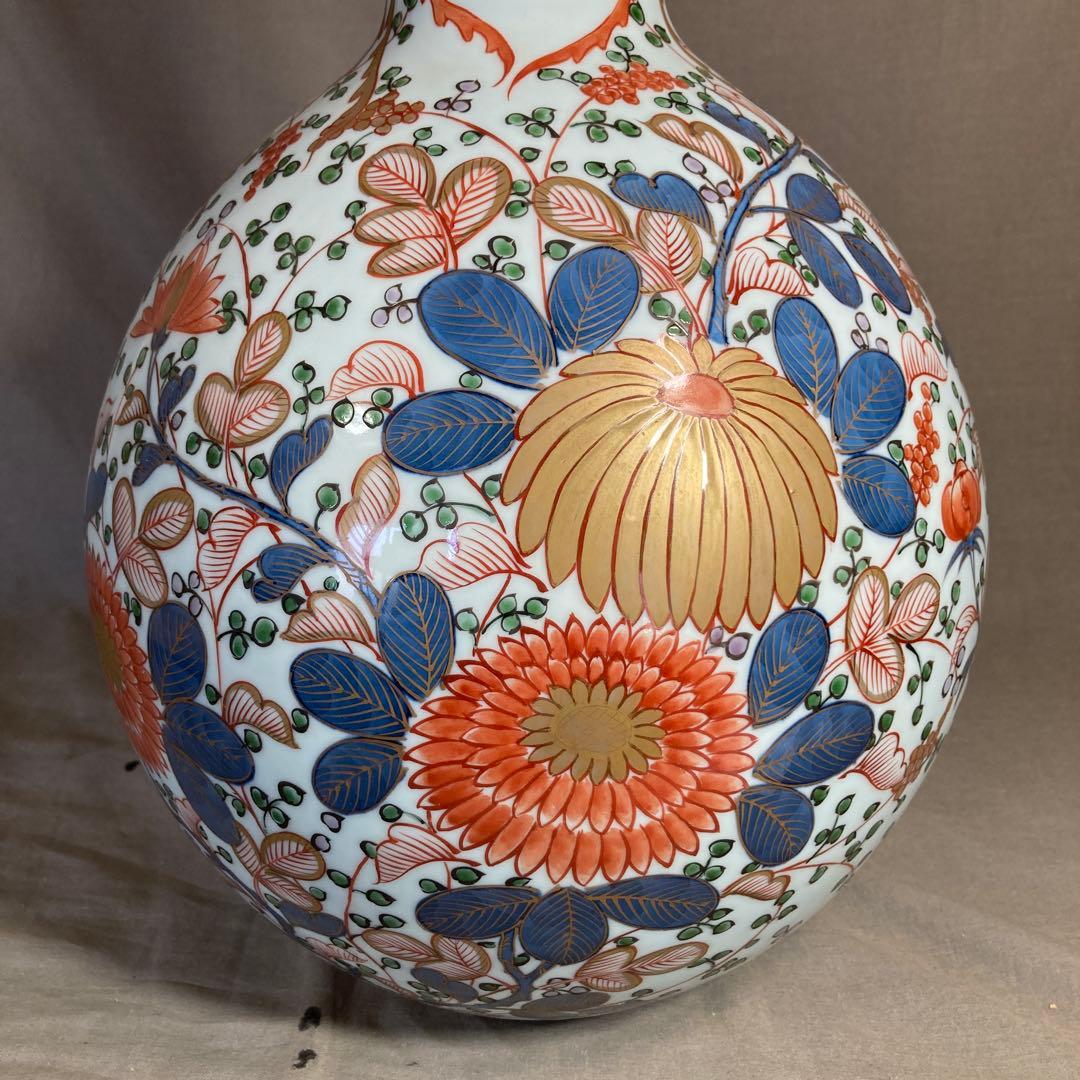 【源右衛門】古伊万里の伝統　日本の名窯　舘林源右衛門作　染錦菊牡丹鳳凰文　大花瓶