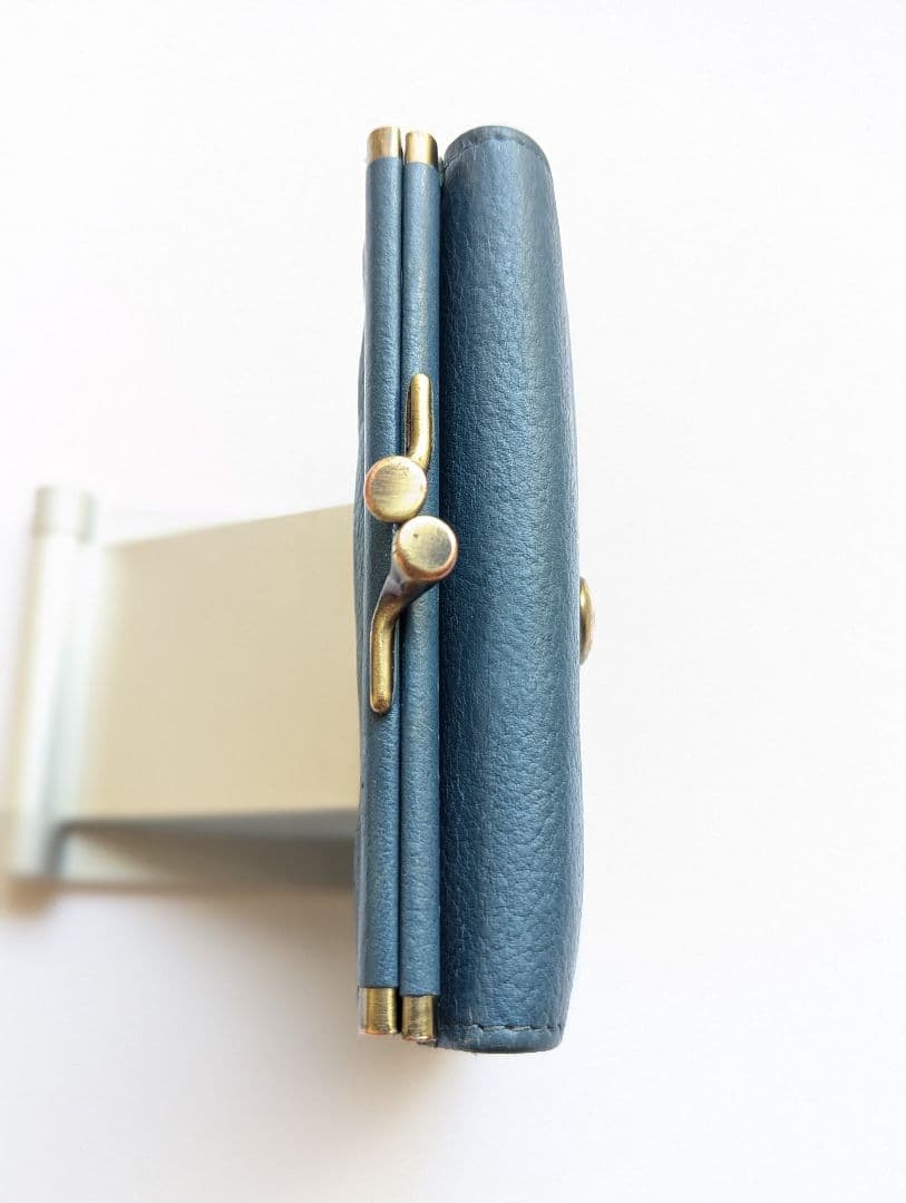 イルビゾンテ【限定色デニムブルー】2つ折り財布 がま口 シボ加工 希少 男女兼用