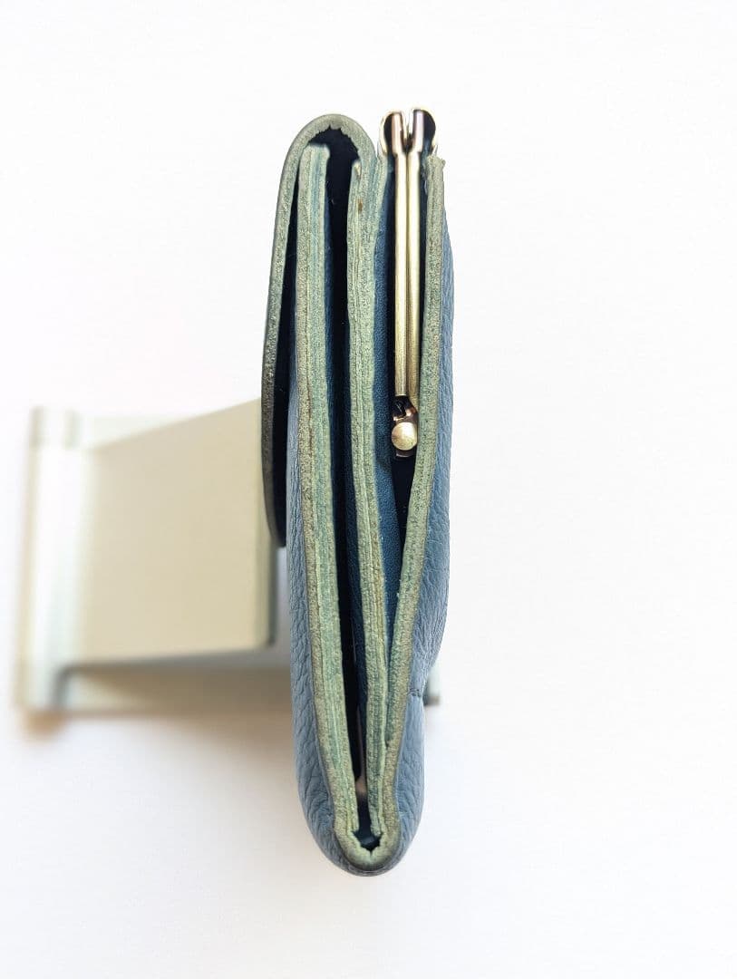 イルビゾンテ【限定色デニムブルー】2つ折り財布 がま口 シボ加工 希少 男女兼用