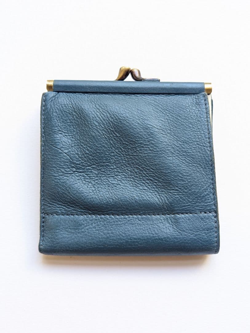イルビゾンテ【限定色デニムブルー】2つ折り財布 がま口 シボ加工 希少 男女兼用