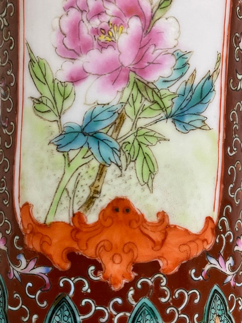 清朝　唐物　大清乾隆年製　彩色花鳥図花瓶　花器　骨董品　壺　古美術品