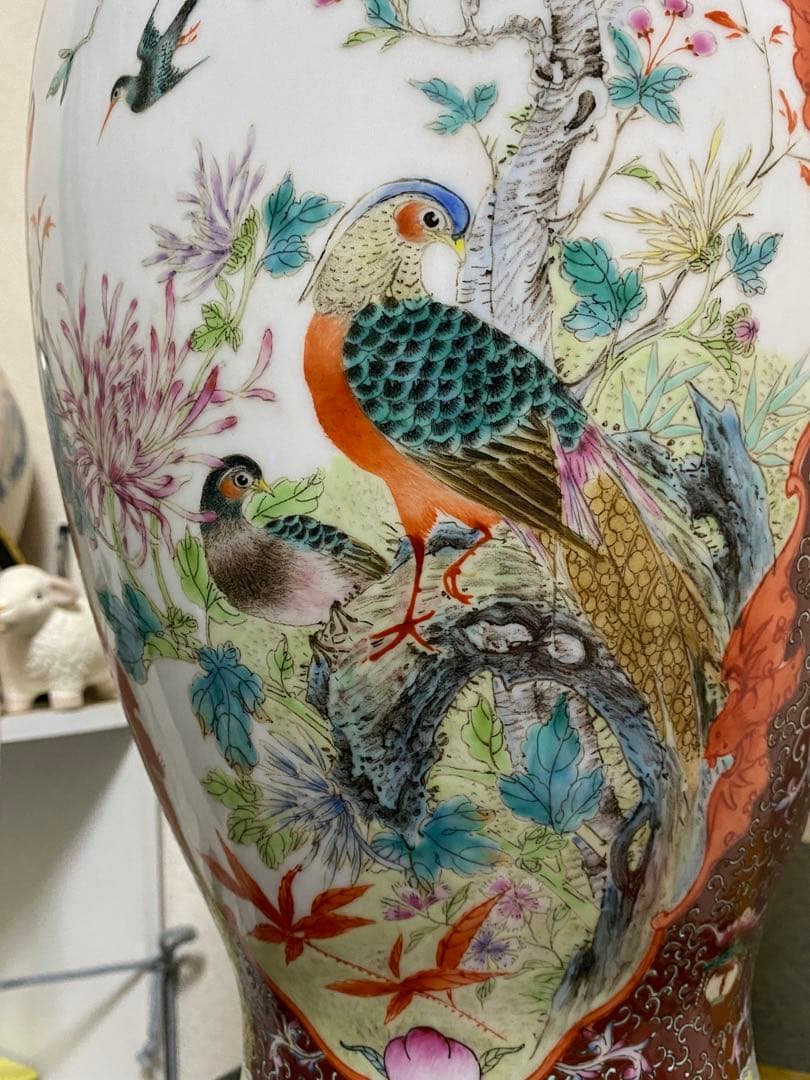 清朝　唐物　大清乾隆年製　彩色花鳥図花瓶　花器　骨董品　壺　古美術品