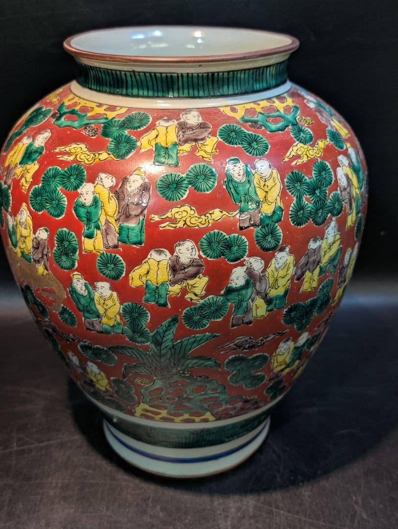 九谷焼 花瓶 木米 赤絵人物図 大花瓶 壺 五彩青木木米金彩色絵賢人 細密絵付