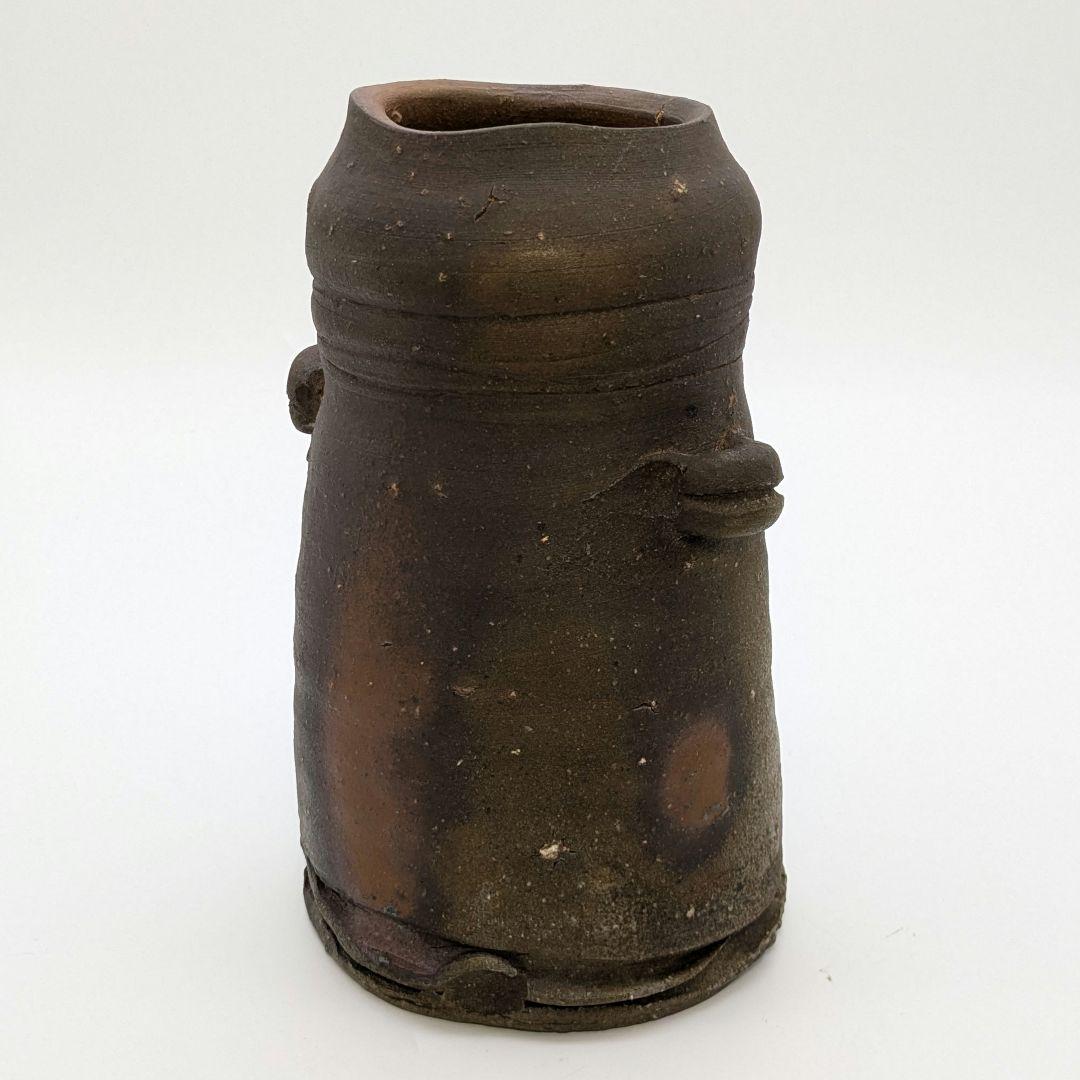 岡山県重要無形文化財 金重晃介 備前焼 耳付花入 共箱 花瓶 花器 置物 茶道具