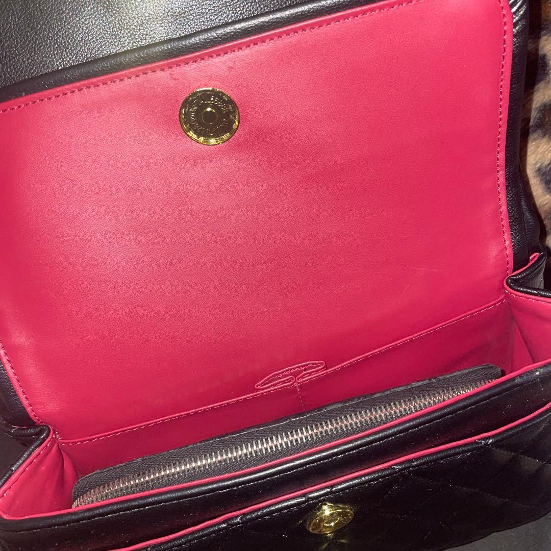 キルティング　ゴールドチェーン　ショルダーバッグ　ブラック　ラムスキン　2way