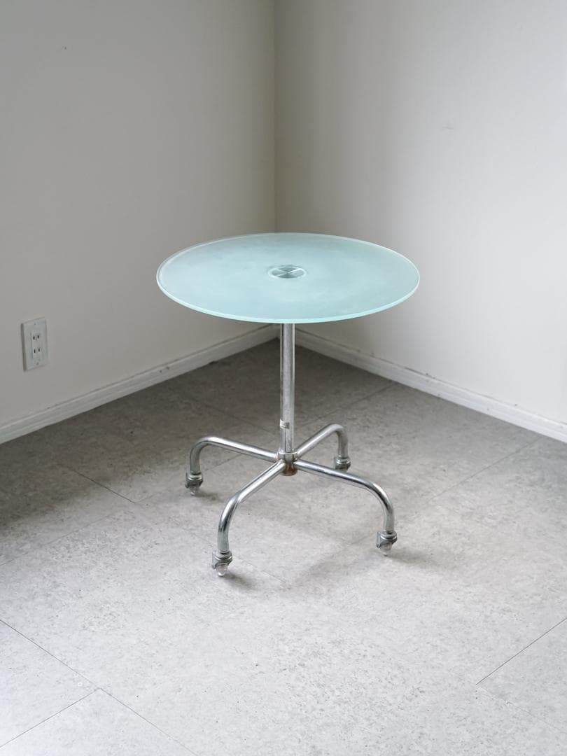 ヴィンテージ アイアン 昇降式ガラステーブル　ミッドセンチュリー モダン