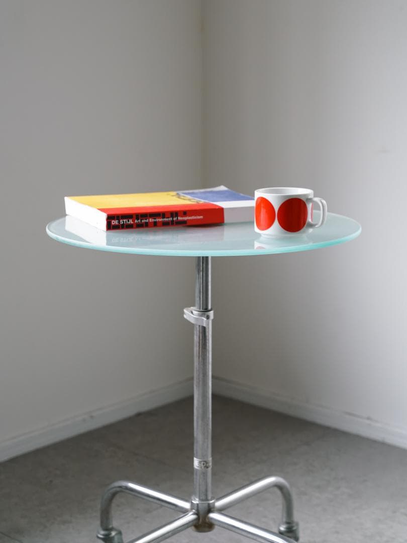 ヴィンテージ アイアン 昇降式ガラステーブル　ミッドセンチュリー モダン