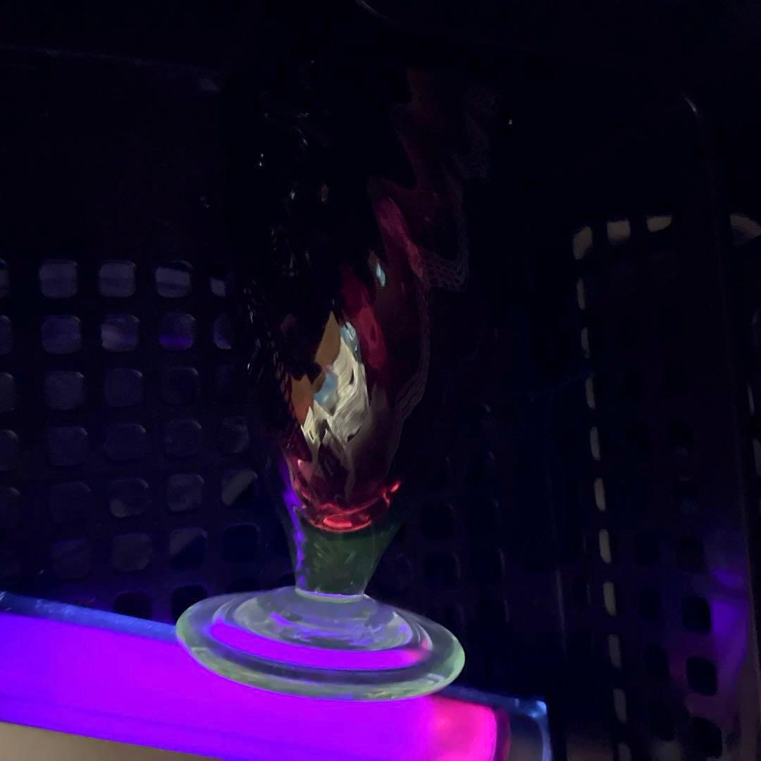 骨董　時代　希少金赤ガラス　モールガラス調　流線型　アイスコップ　ウラン③