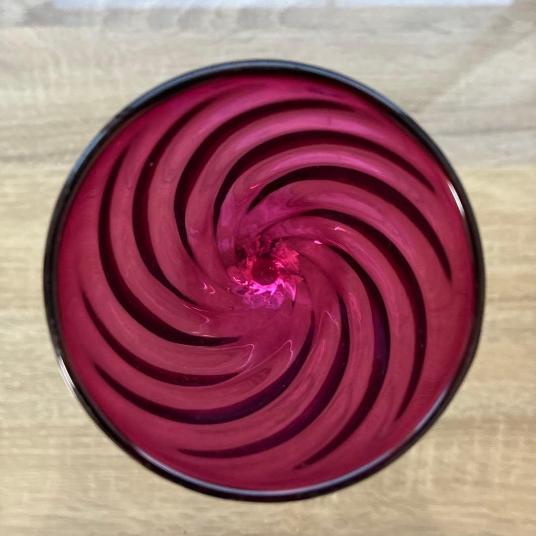 骨董　時代　希少金赤ガラス　モールガラス調　流線型　アイスコップ　ウラン③