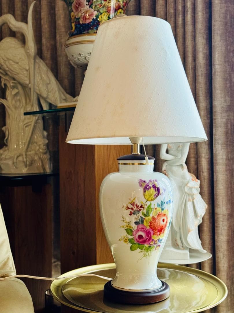 Meissen マイセン 花絵 テーブルランプ」・百貨店展示