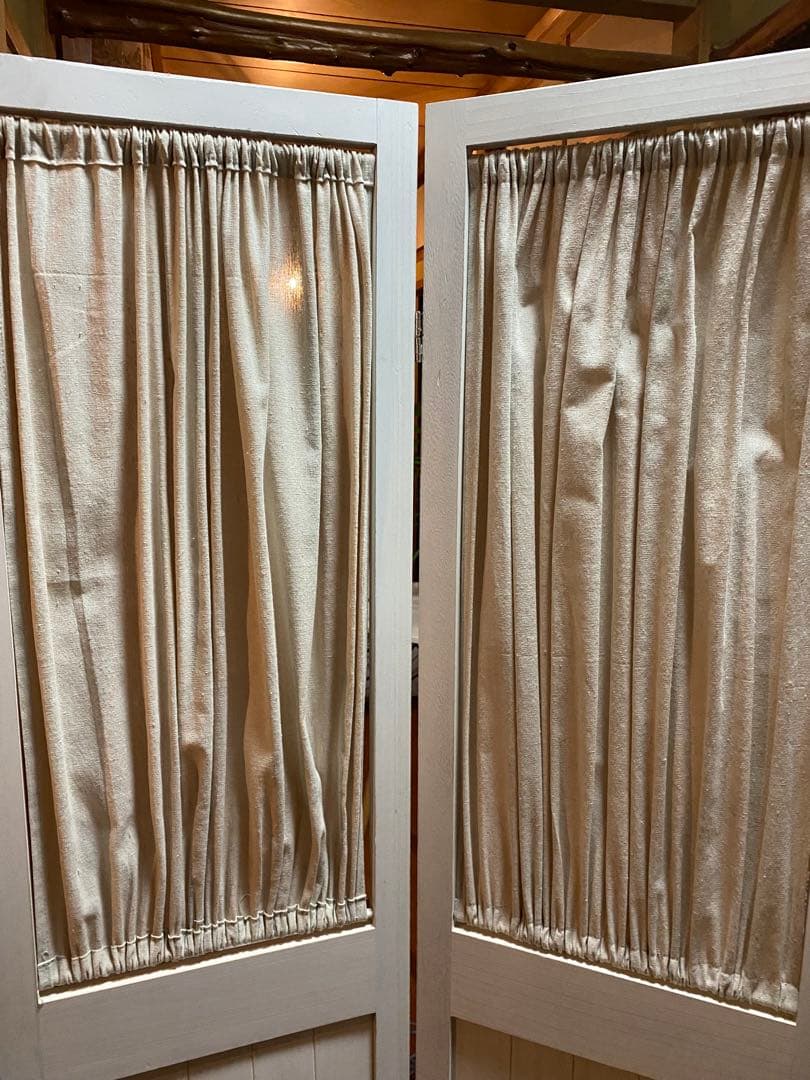 コットンリネンカーテン付き4蓮　パーテーション