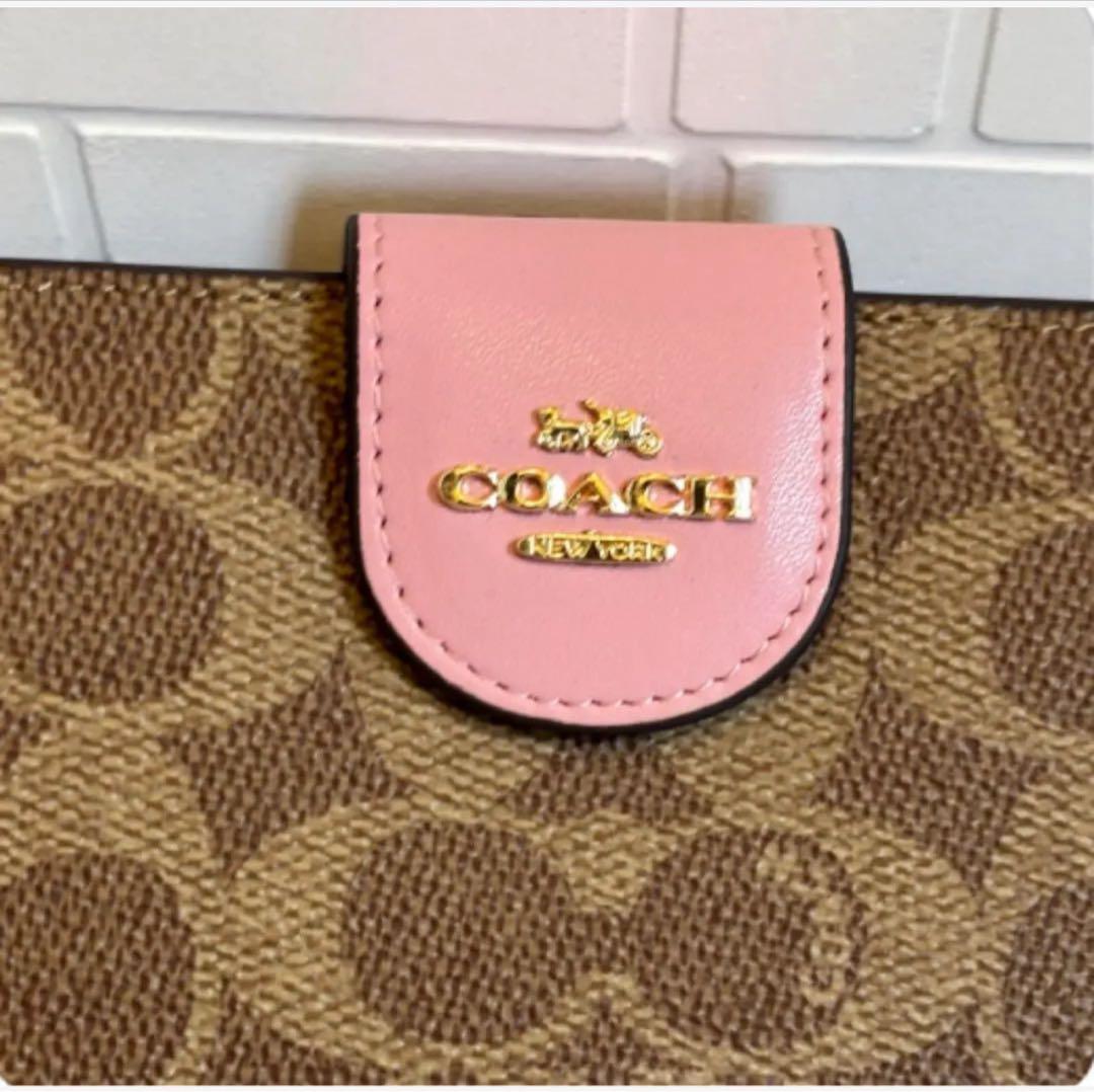 【新品】COACH 二つ折り財布 【新品】ブラウン ピンク