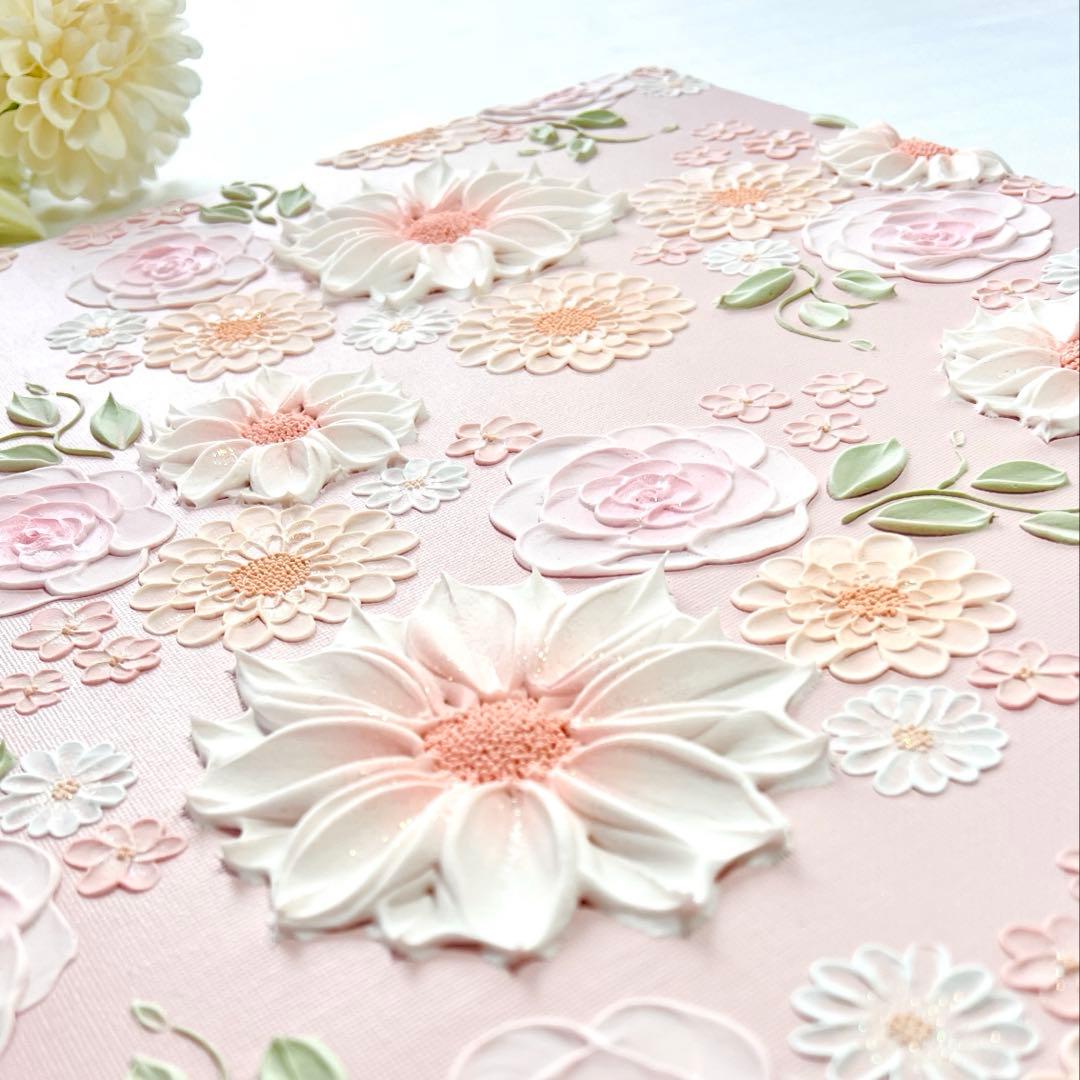 テクスチャーアート　絵画　インテリアアート　花　立体　絵　北欧インテリア　花の絵