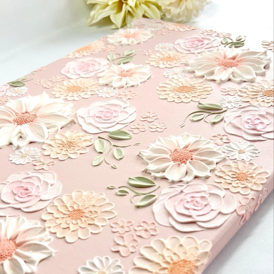 テクスチャーアート　絵画　インテリアアート　花　立体　絵　北欧インテリア　花の絵
