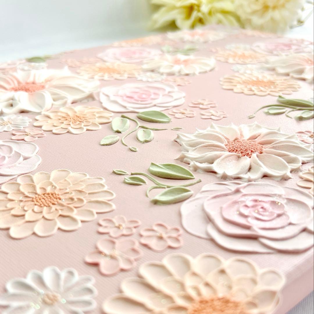 テクスチャーアート　絵画　インテリアアート　花　立体　絵　北欧インテリア　花の絵