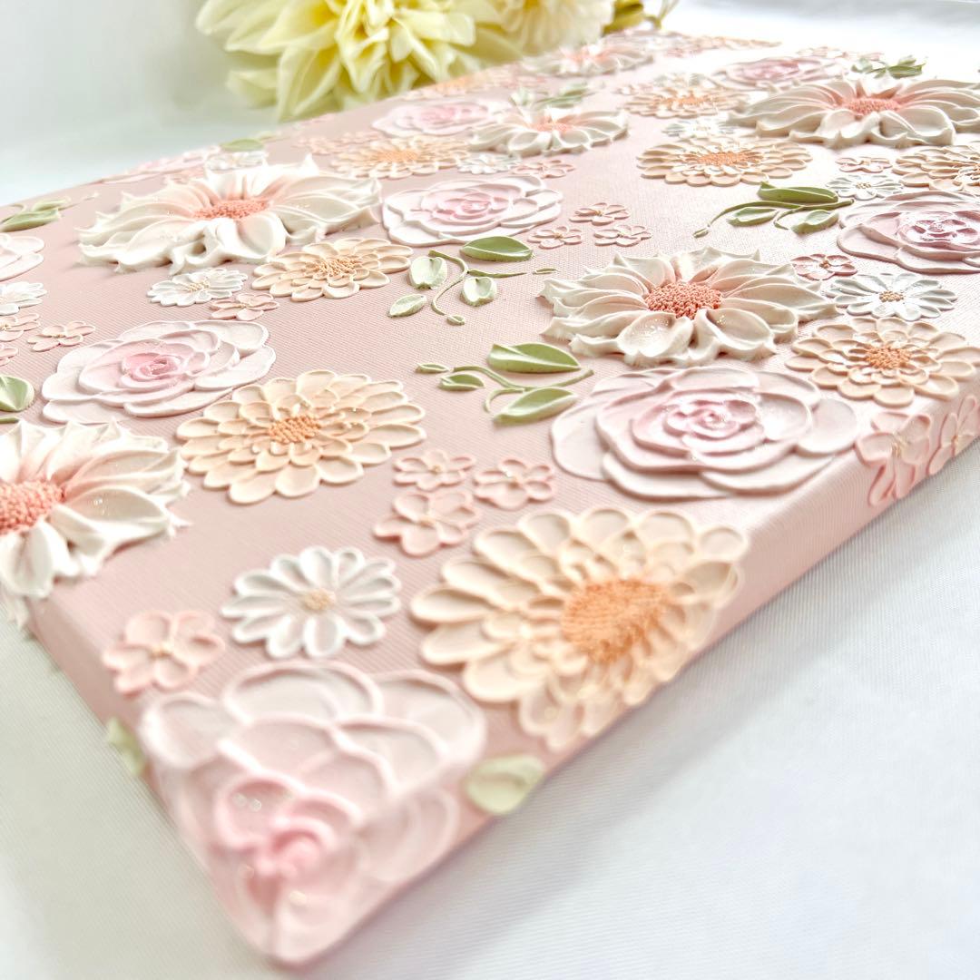 テクスチャーアート　絵画　インテリアアート　花　立体　絵　北欧インテリア　花の絵