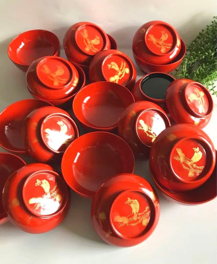 能登輪島塗 漆塗り 金蒔絵 天然木 蓋付椀 10客セット