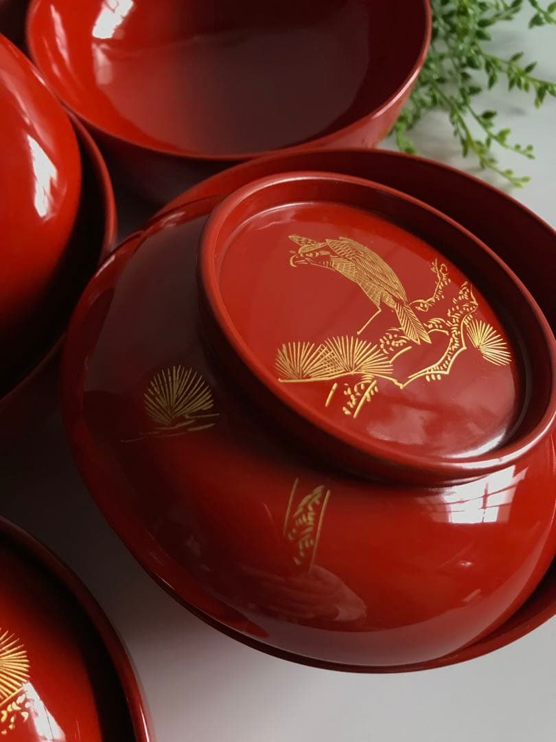 能登輪島塗 漆塗り 金蒔絵 天然木 蓋付椀 10客セット