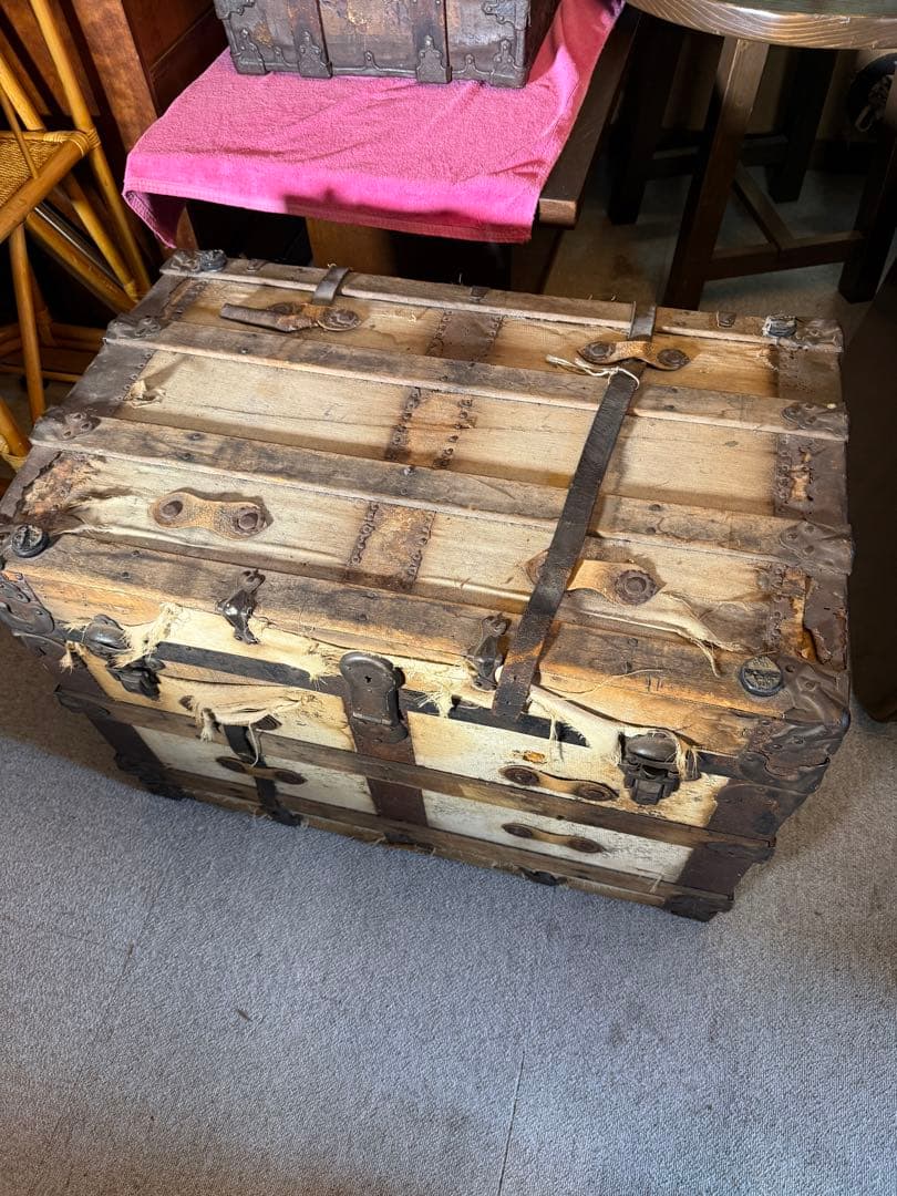 1880s EAGLE LOCK CO 米国製船旅トランク 希少140年物